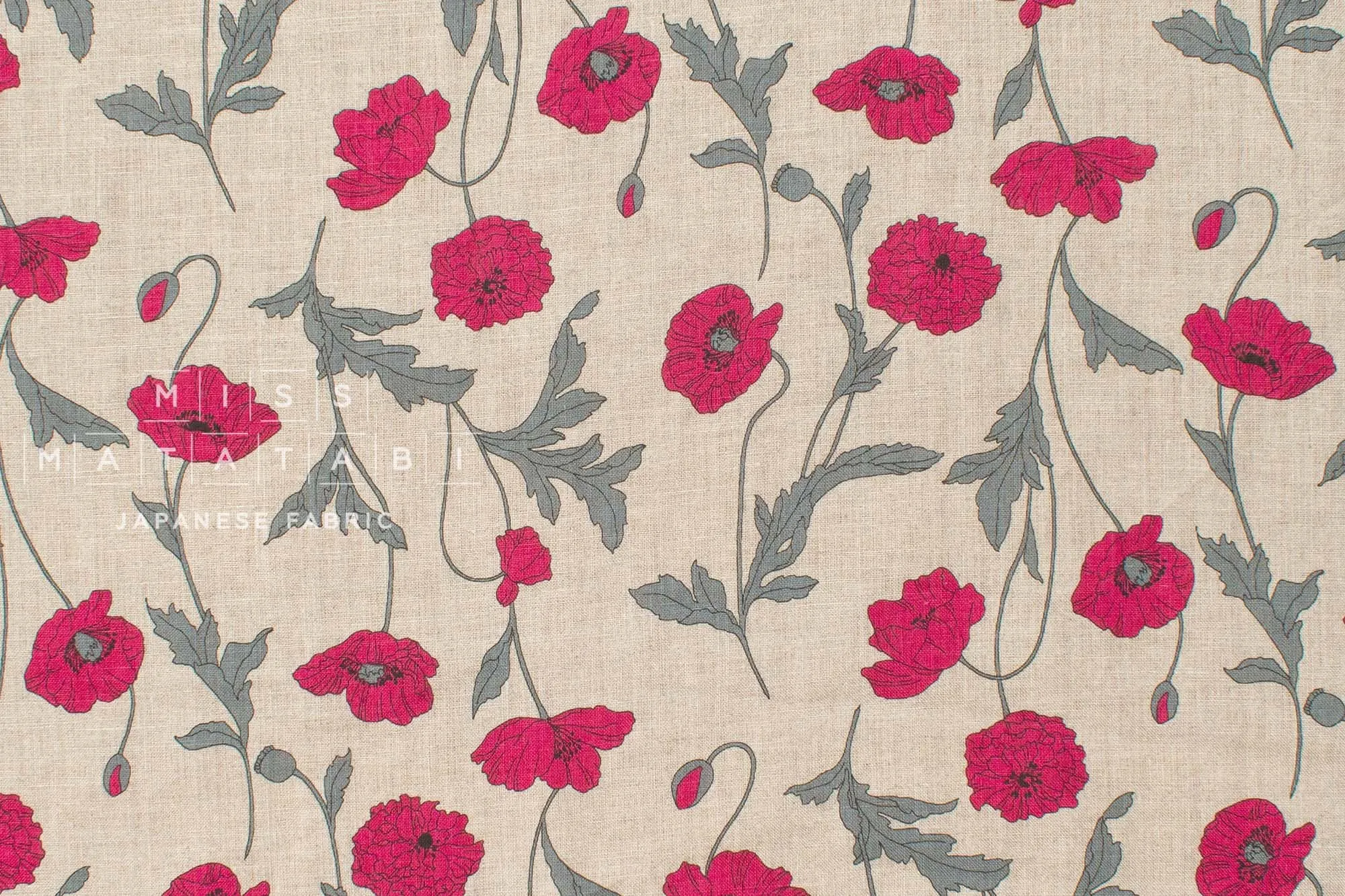 100% linen Hokkoh Poppies III - pink