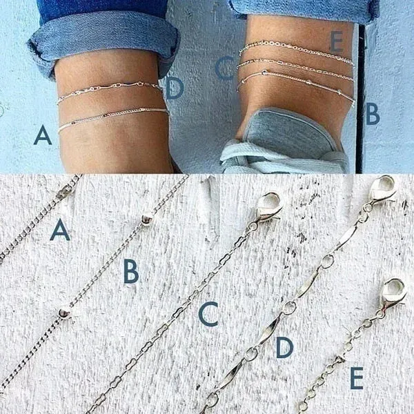 5 piece Silver Anklet Set