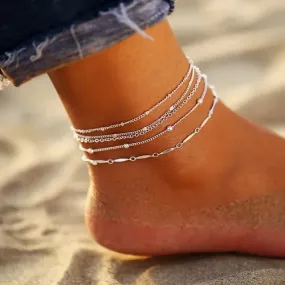 5 piece Silver Anklet Set
