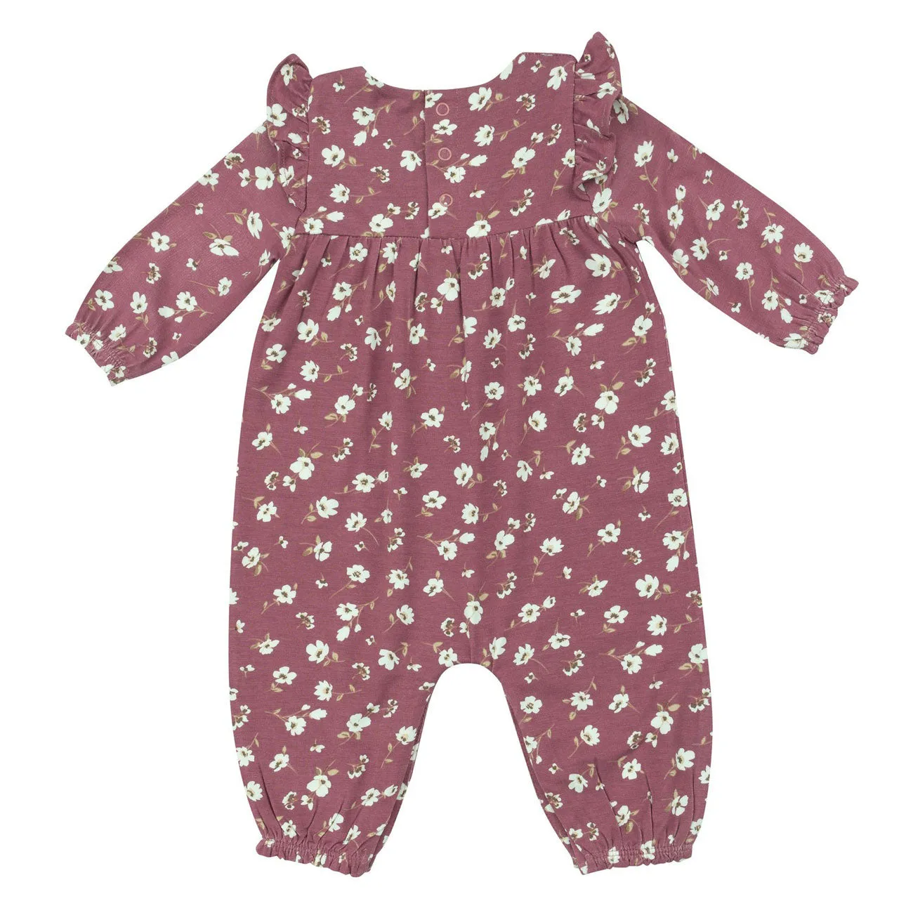 Bamboo Ruffle Sleeve Romper - Plum Floral - Purple