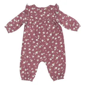 Bamboo Ruffle Sleeve Romper - Plum Floral - Purple