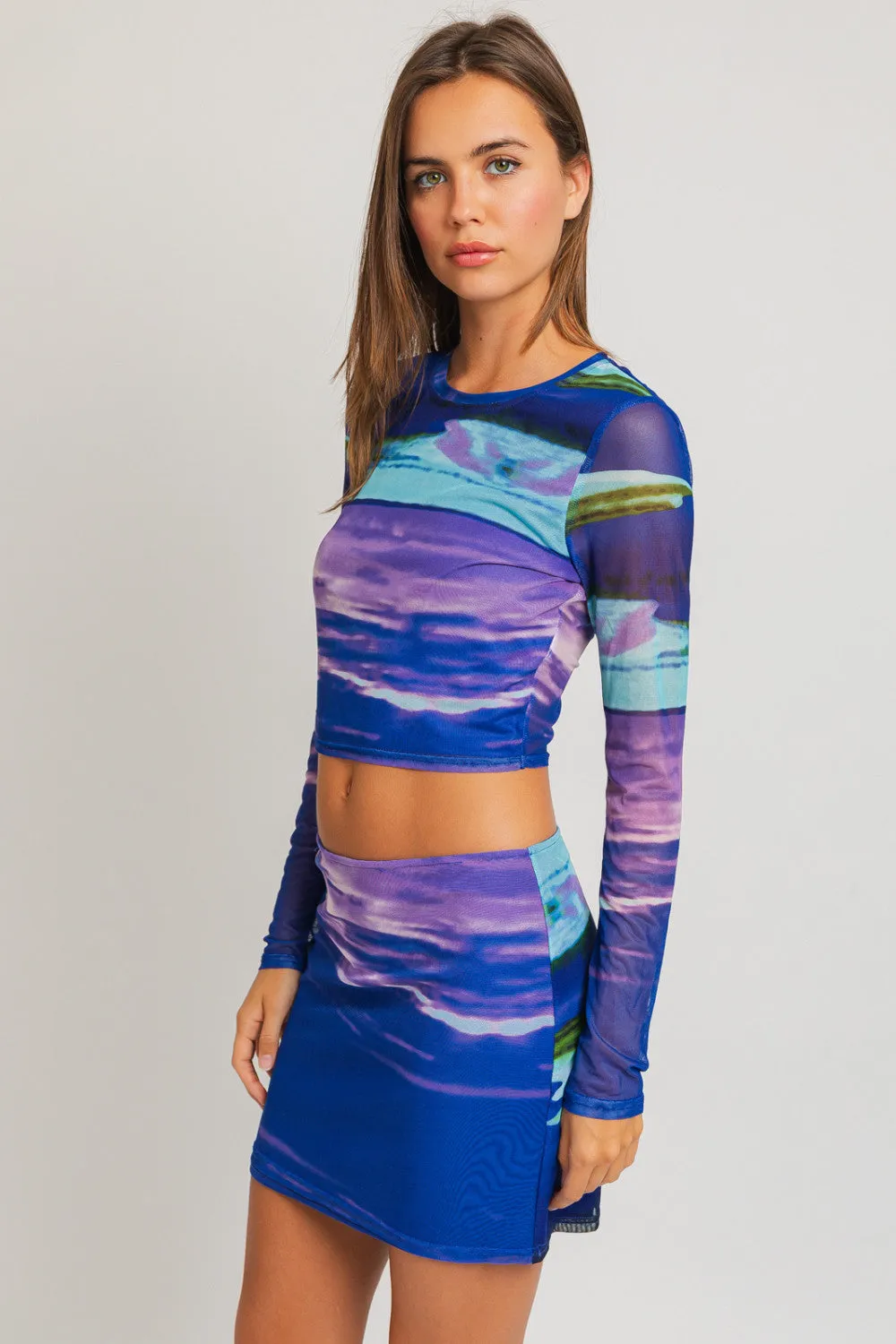 Blue Multi Mesh Crop Top