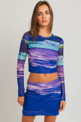 Blue Multi Mesh Crop Top
