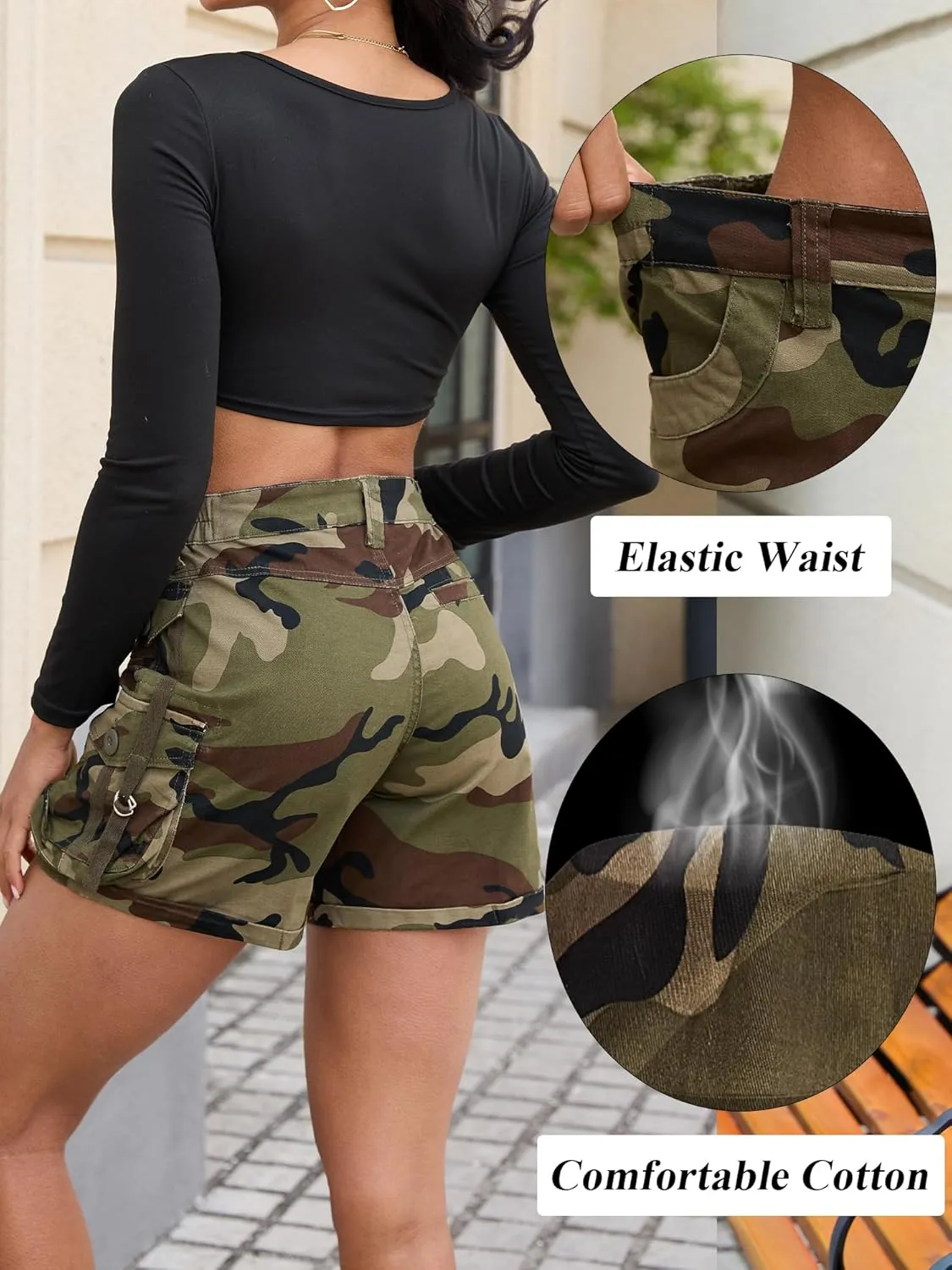 Cargo Shorts for Women High Wasited Stretchy Casual Summer Trendy Cute Shorts with Pockets