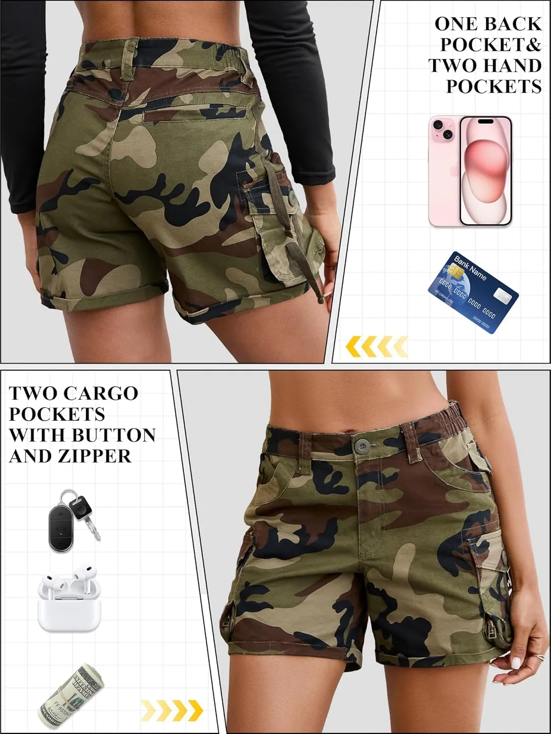 Cargo Shorts for Women High Wasited Stretchy Casual Summer Trendy Cute Shorts with Pockets