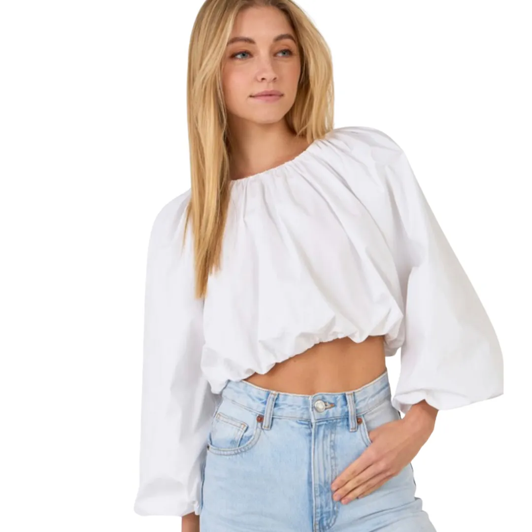 Casual Affair Long Sleeve Crop Top  - White
