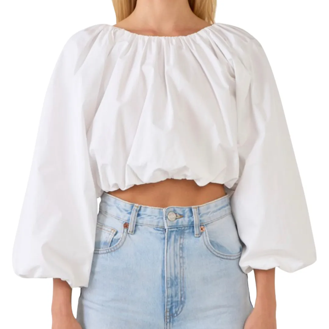 Casual Affair Long Sleeve Crop Top  - White