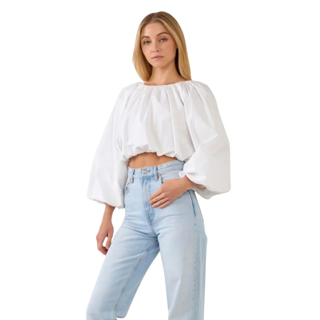 Casual Affair Long Sleeve Crop Top  - White