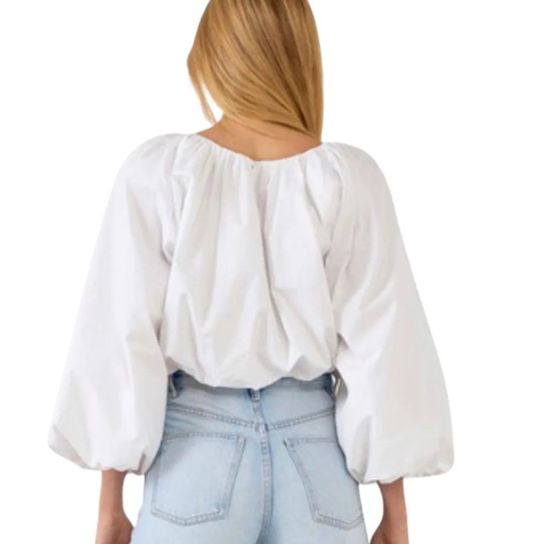 Casual Affair Long Sleeve Crop Top  - White