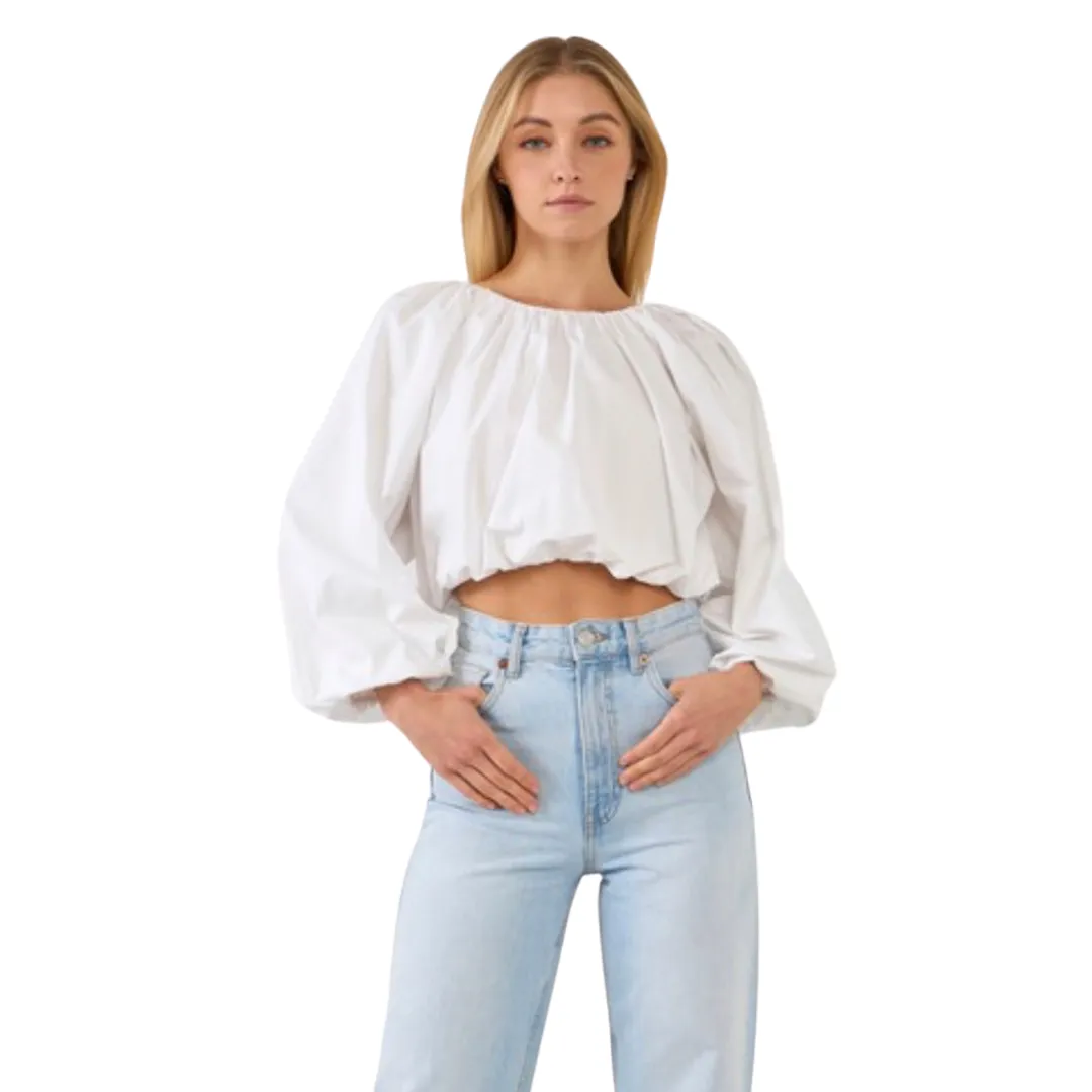 Casual Affair Long Sleeve Crop Top  - White