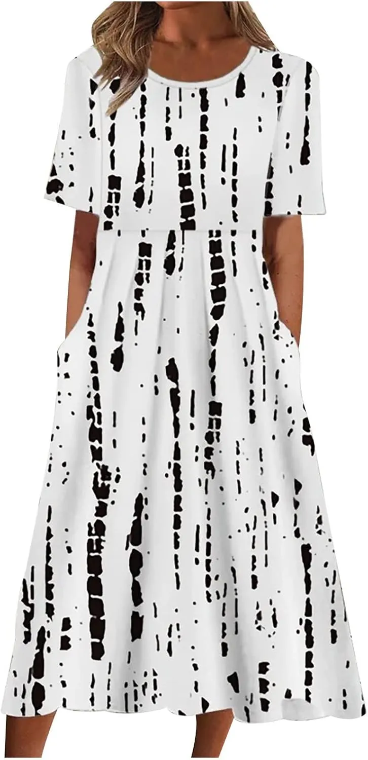 Ceboyel Maxi Dresses for Women 2023 Short Sleeve Casual Tshirt Dresses Floral Print Long Dress Trendy Summer Boho Clothing