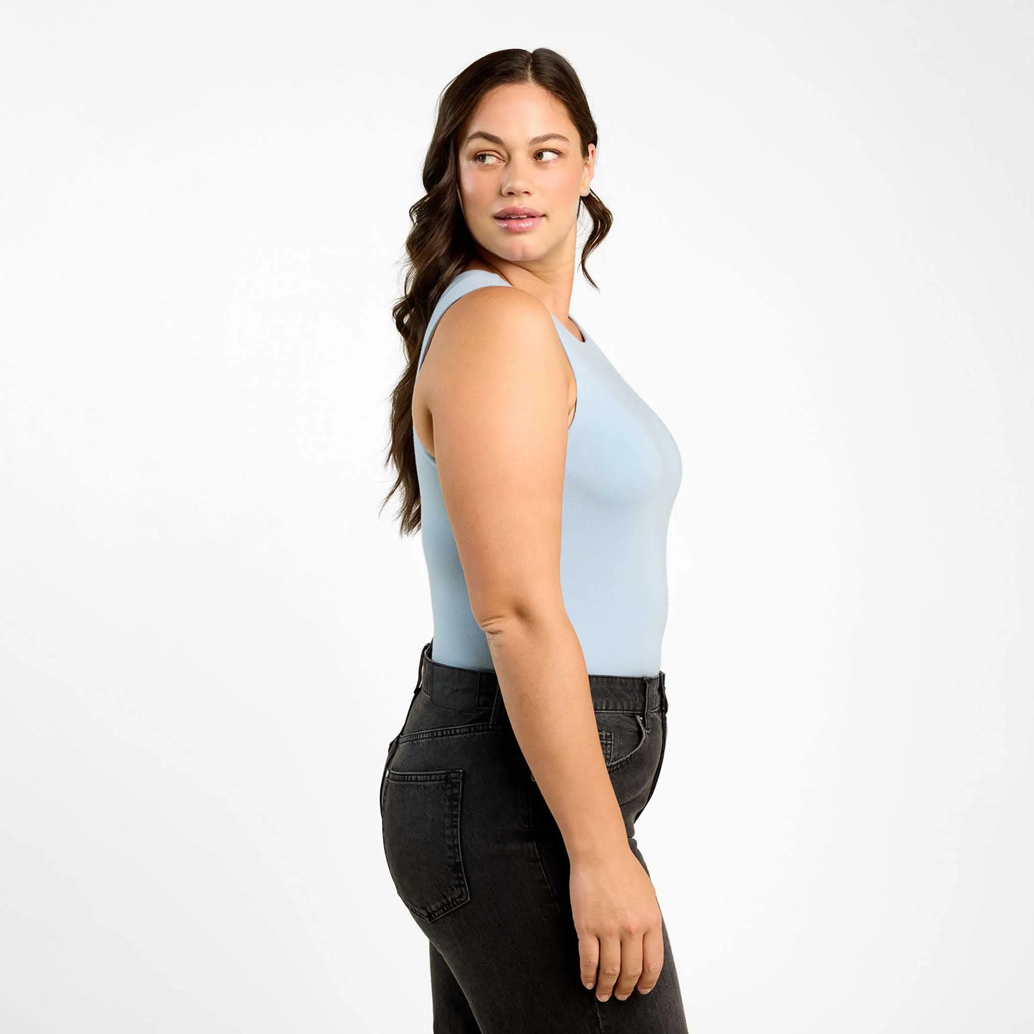 Cotton Stretch Classic Crewneck Tank Bodysuit | Mist