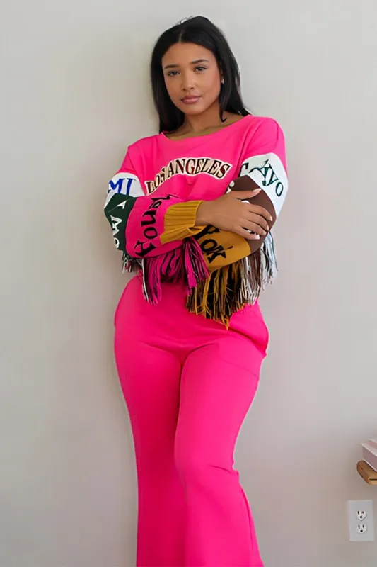 Cue Up Style- Pink Crop Top Pant Set
