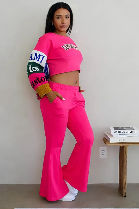Cue Up Style- Pink Crop Top Pant Set
