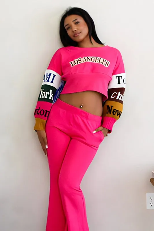 Cue Up Style- Pink Crop Top Pant Set