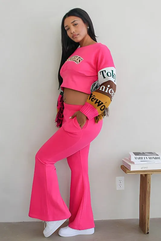 Cue Up Style- Pink Crop Top Pant Set