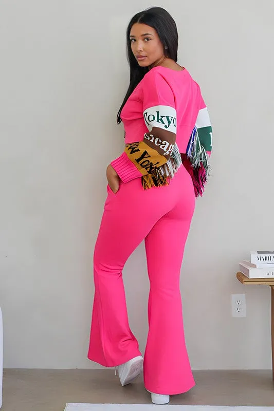 Cue Up Style- Pink Crop Top Pant Set
