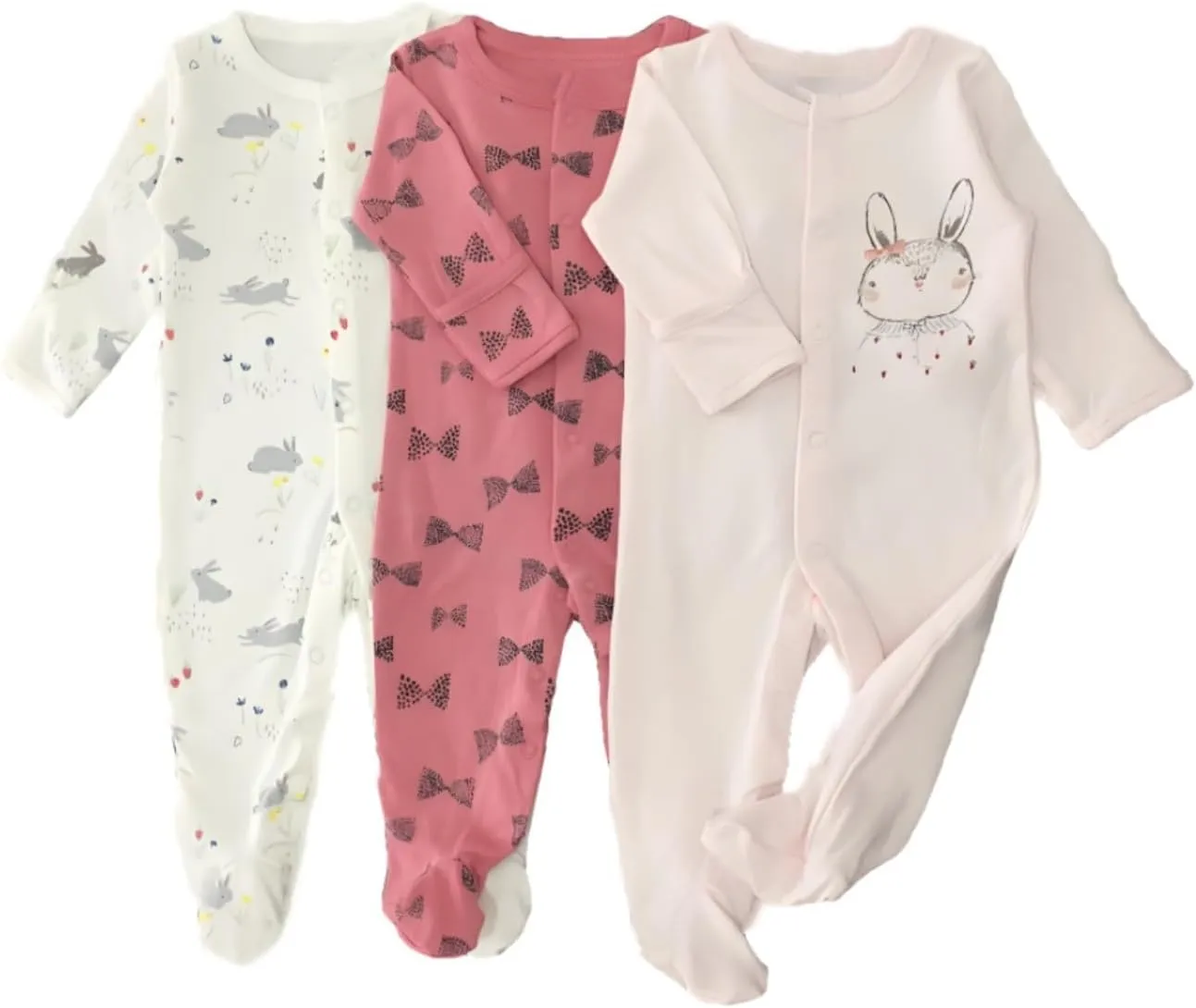 Cute Print Baby Romper with Anti-Scratch Face Gloves,Snap-Front,Soft Footed Cotton Jumpsuit for Newborn Boys Girls