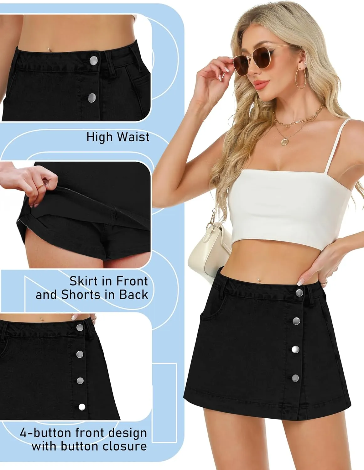 Denim Skort for Women Trendy Slit Mini Denim Skirt Casual Stretchy Jean Skirt with Shorts Summer Short Skirt
