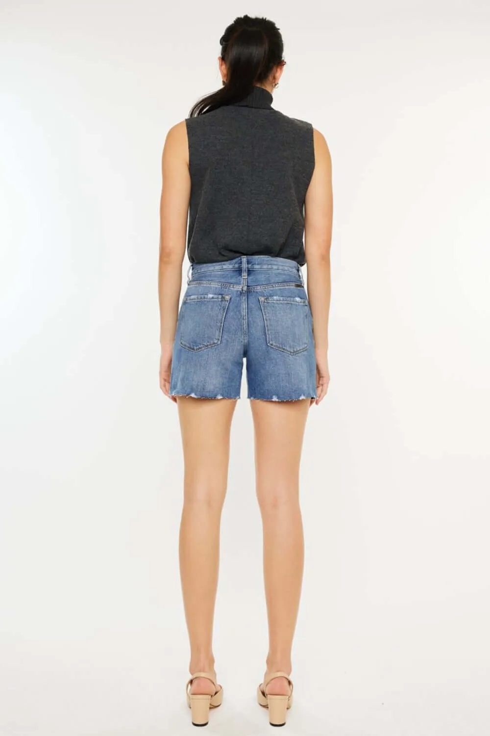 Distressed High Waist Denim Shorts
