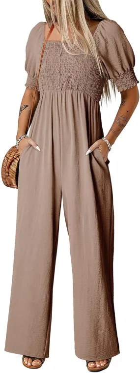 Dokotoo Jumpsuits for Women 2025 Summer Lantern Sleeves Rompers Wide Leg Casual Overalls with Pockets