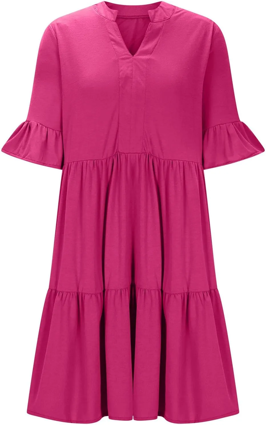 Dresses for Women Summer 2025 Ruffle Hem Flowy A-Line Dress Casual Trendy Babydoll Tiered Mini Dress with Pockets