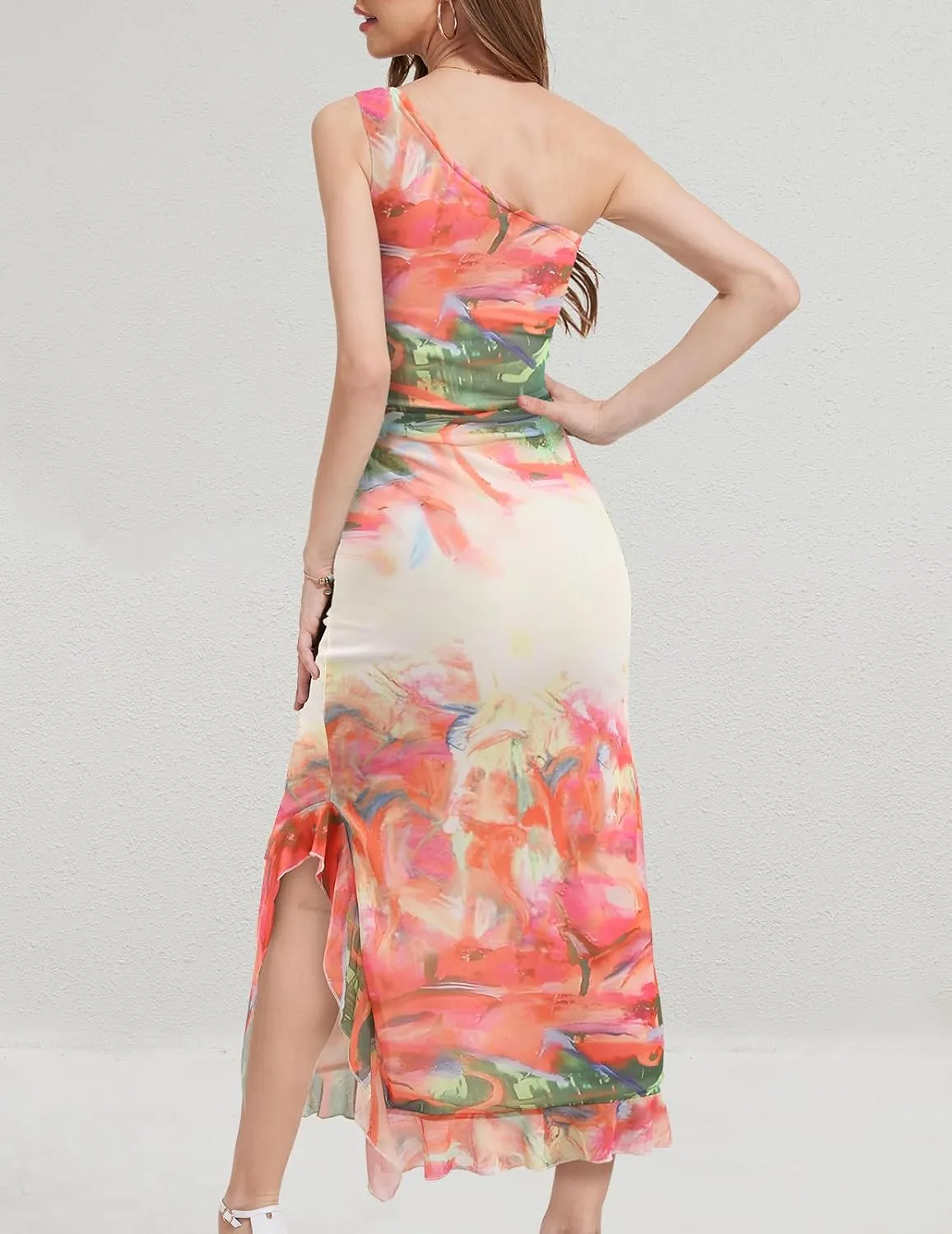 DRESSTELLS Women's Summer Maxi Bodycon Floral Tie Dye Mesh Wedding Guest Club Party Long Split Dresses 2025