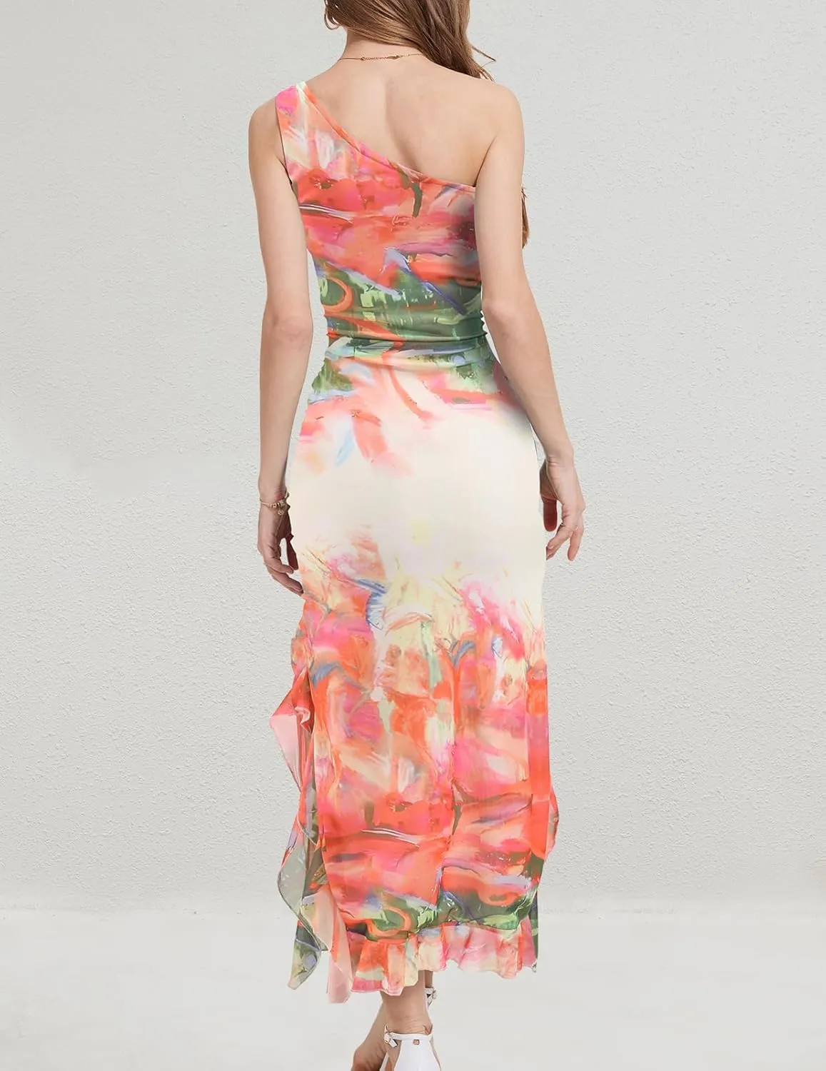 DRESSTELLS Women's Summer Maxi Bodycon Floral Tie Dye Mesh Wedding Guest Club Party Long Split Dresses 2025