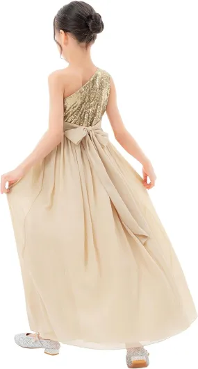 ekidsbridal One Shoulder Sequins Chiffon Flower Girl Dresses for Special Occasions 328