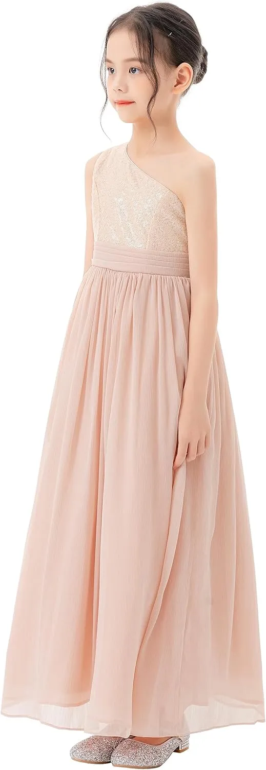 ekidsbridal One Shoulder Sequins Chiffon Flower Girl Dresses for Special Occasions 328