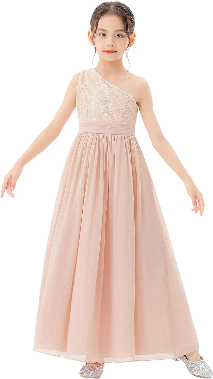 ekidsbridal One Shoulder Sequins Chiffon Flower Girl Dresses for Special Occasions 328