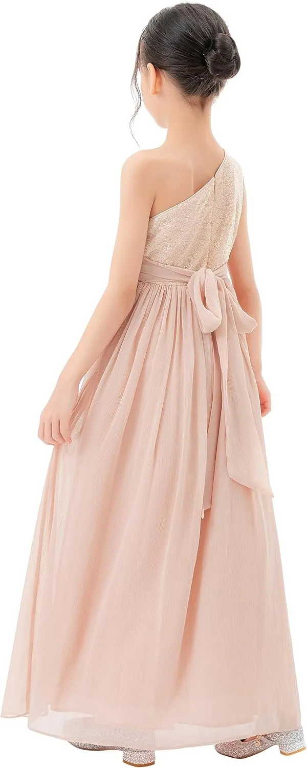 ekidsbridal One Shoulder Sequins Chiffon Flower Girl Dresses for Special Occasions 328