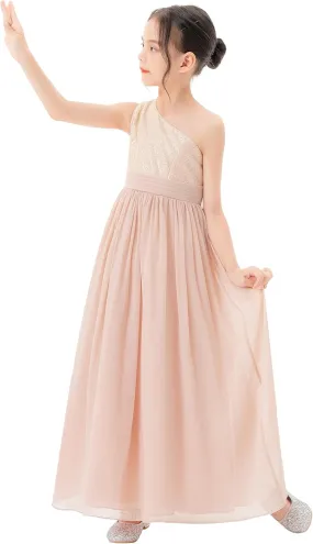 ekidsbridal One Shoulder Sequins Chiffon Flower Girl Dresses for Special Occasions 328