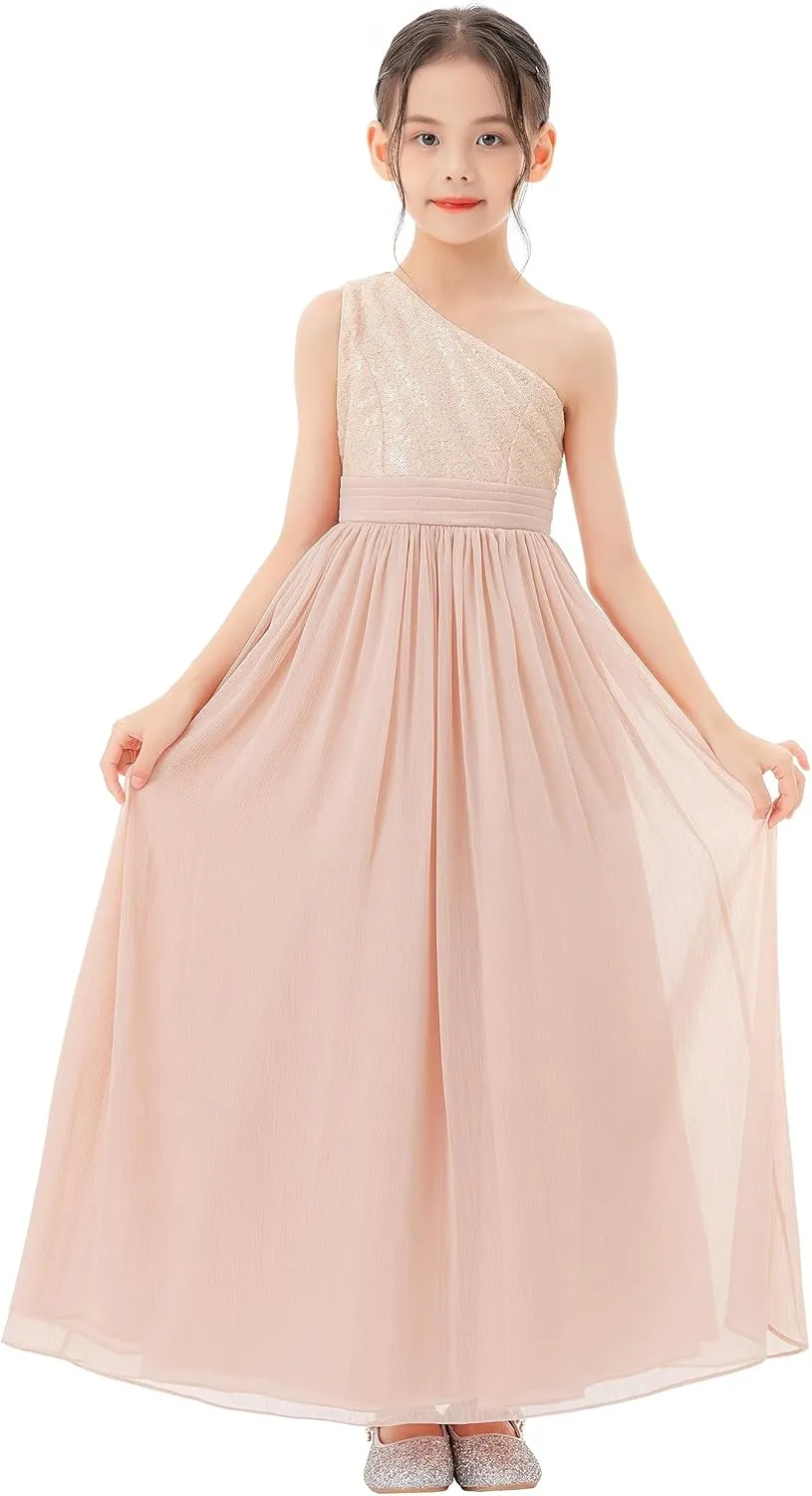 ekidsbridal One Shoulder Sequins Chiffon Flower Girl Dresses for Special Occasions 328