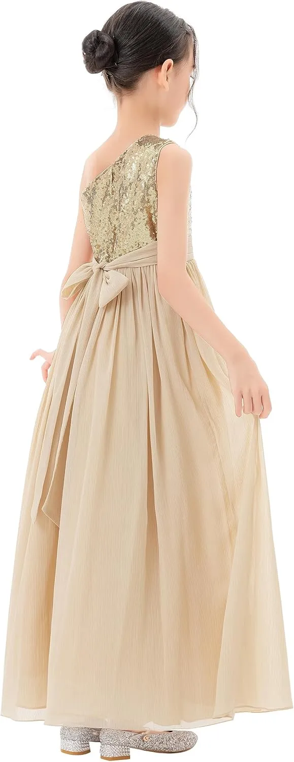 ekidsbridal One Shoulder Sequins Chiffon Flower Girl Dresses for Special Occasions 328