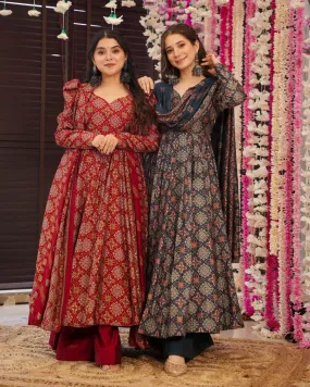 Elegant Designer Soft Cotton Printed Anarkali Palazzo Suit