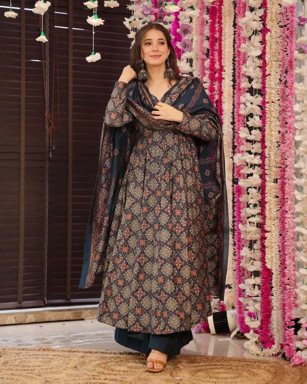 Elegant Designer Soft Cotton Printed Anarkali Palazzo Suit