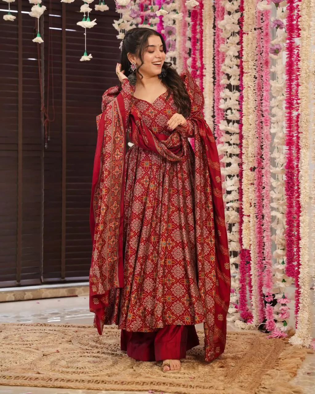 Elegant Designer Soft Cotton Printed Anarkali Palazzo Suit
