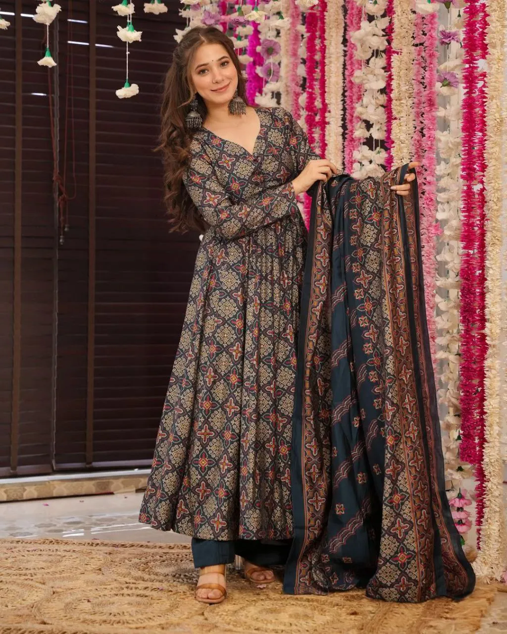 Elegant Designer Soft Cotton Printed Anarkali Palazzo Suit