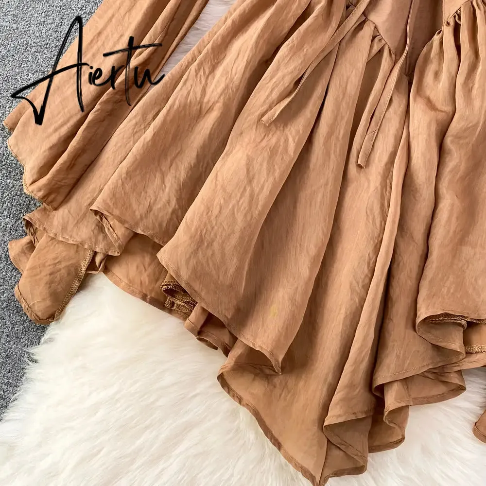 Fairy Dress  Holiday Irregular Long Sleeve Beach dress summer Ruffle sexy Off Shoulder female high waist chic women short dresses  Sundress