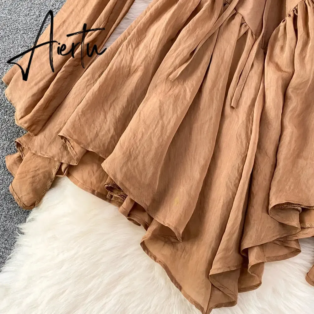 Fairy Dress  Holiday Irregular Long Sleeve Beach dress summer Ruffle sexy Off Shoulder female high waist chic women short dresses  Sundress