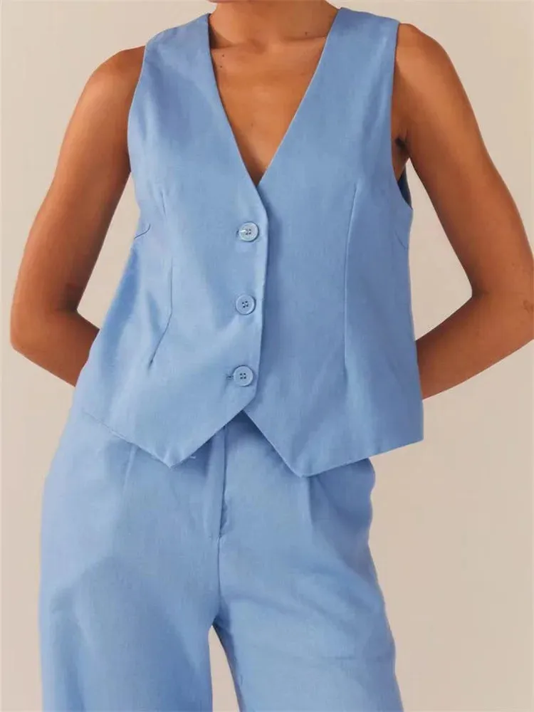 FashionSierra - 2024 Suit Vest Buttons Up Slim Fit Solid Color V-neck Cropped Waistcoat Y2K Casual Gothic Streetwear Crop Tops