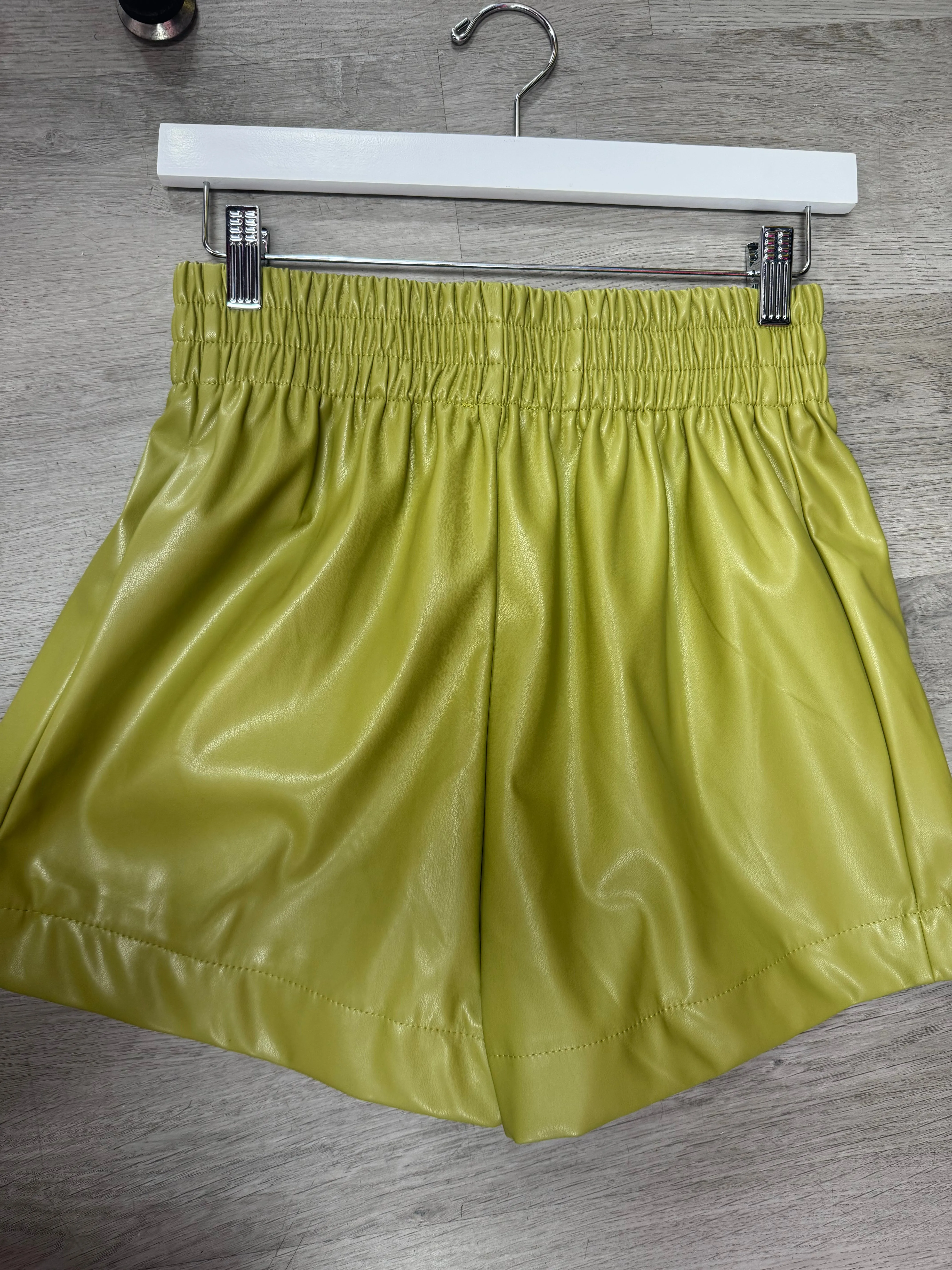 Faux Leather Shorts - Avocado