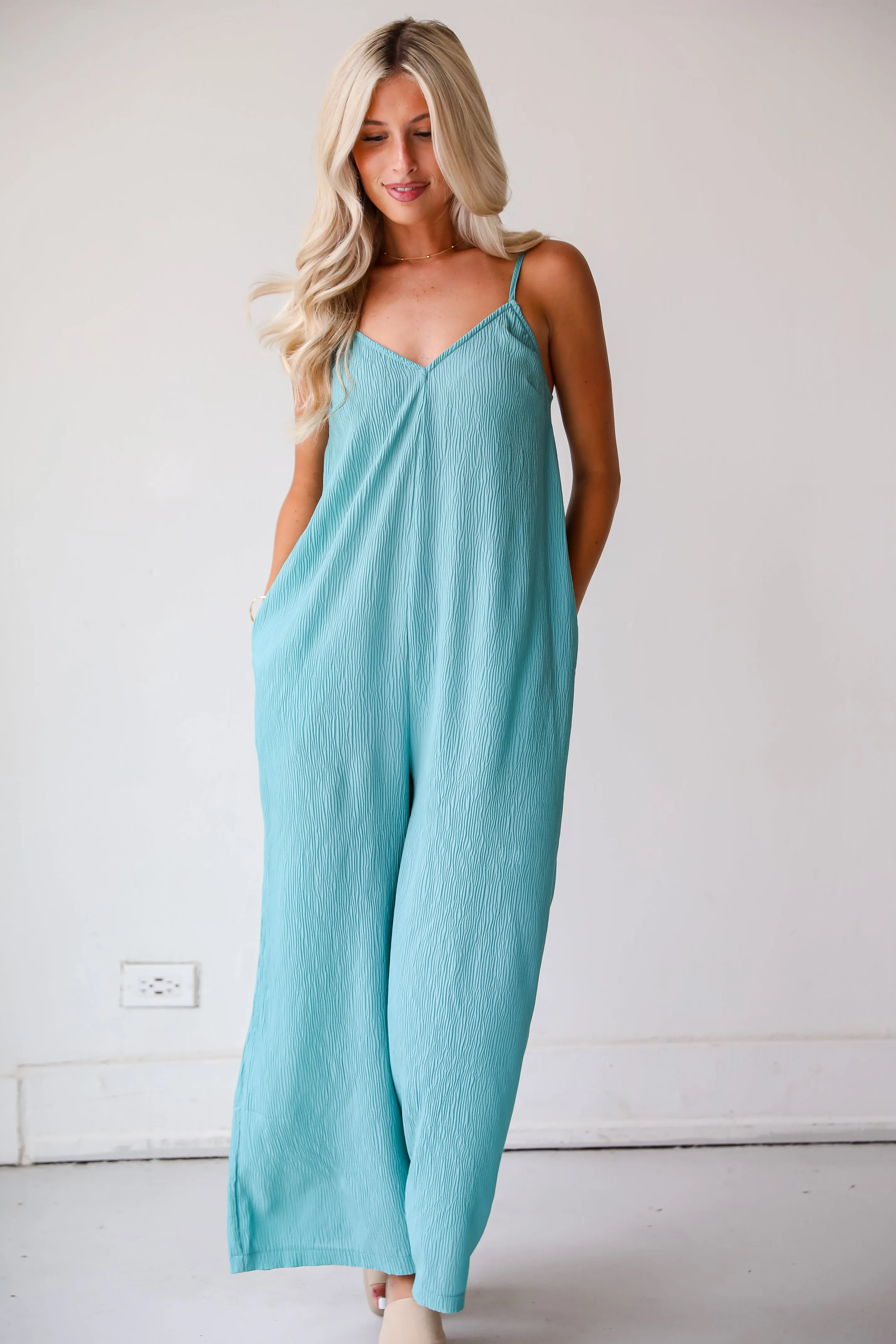 FINAL SALE - Sunny Energy Teal Wide Leg Jumpsuit