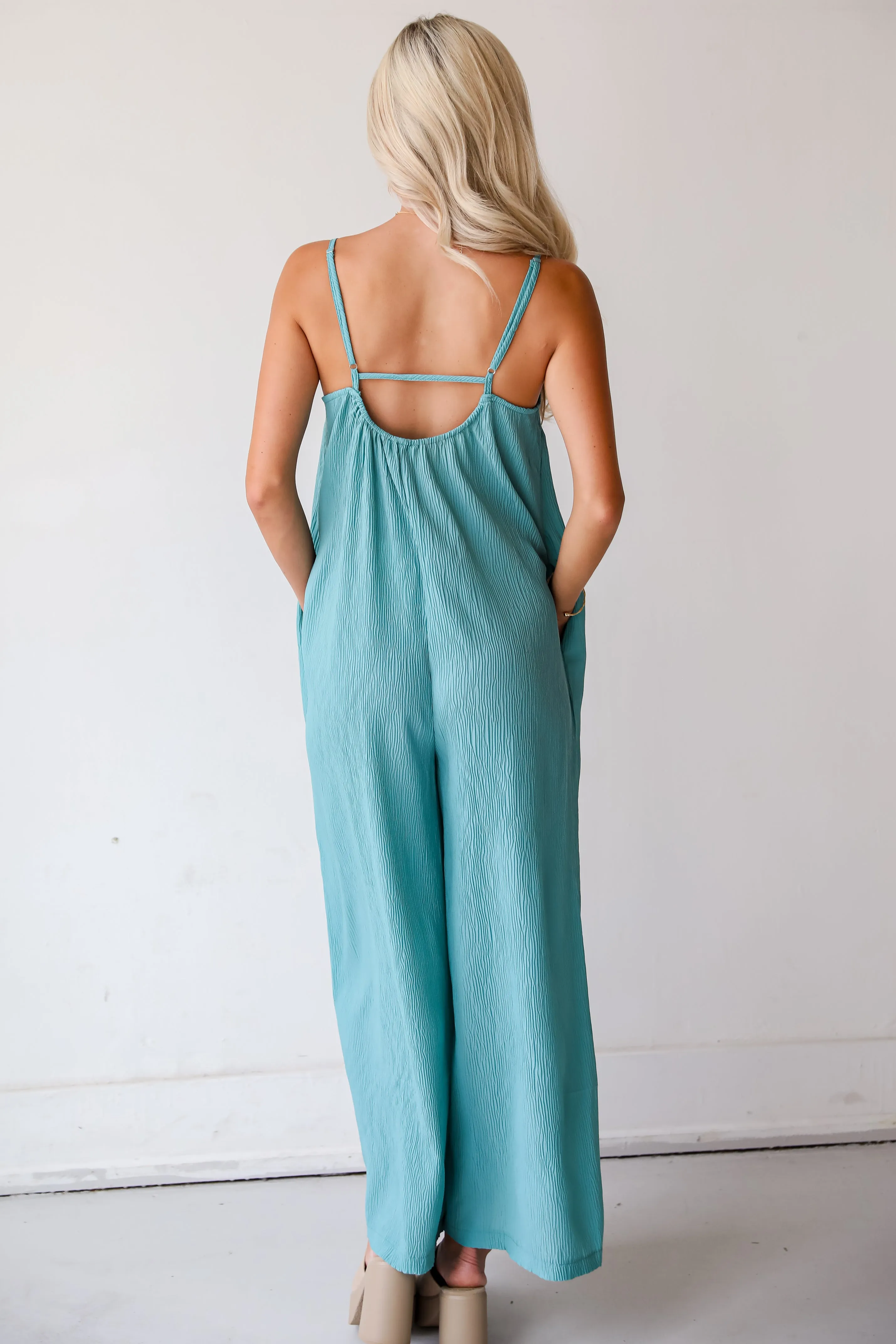 FINAL SALE - Sunny Energy Teal Wide Leg Jumpsuit