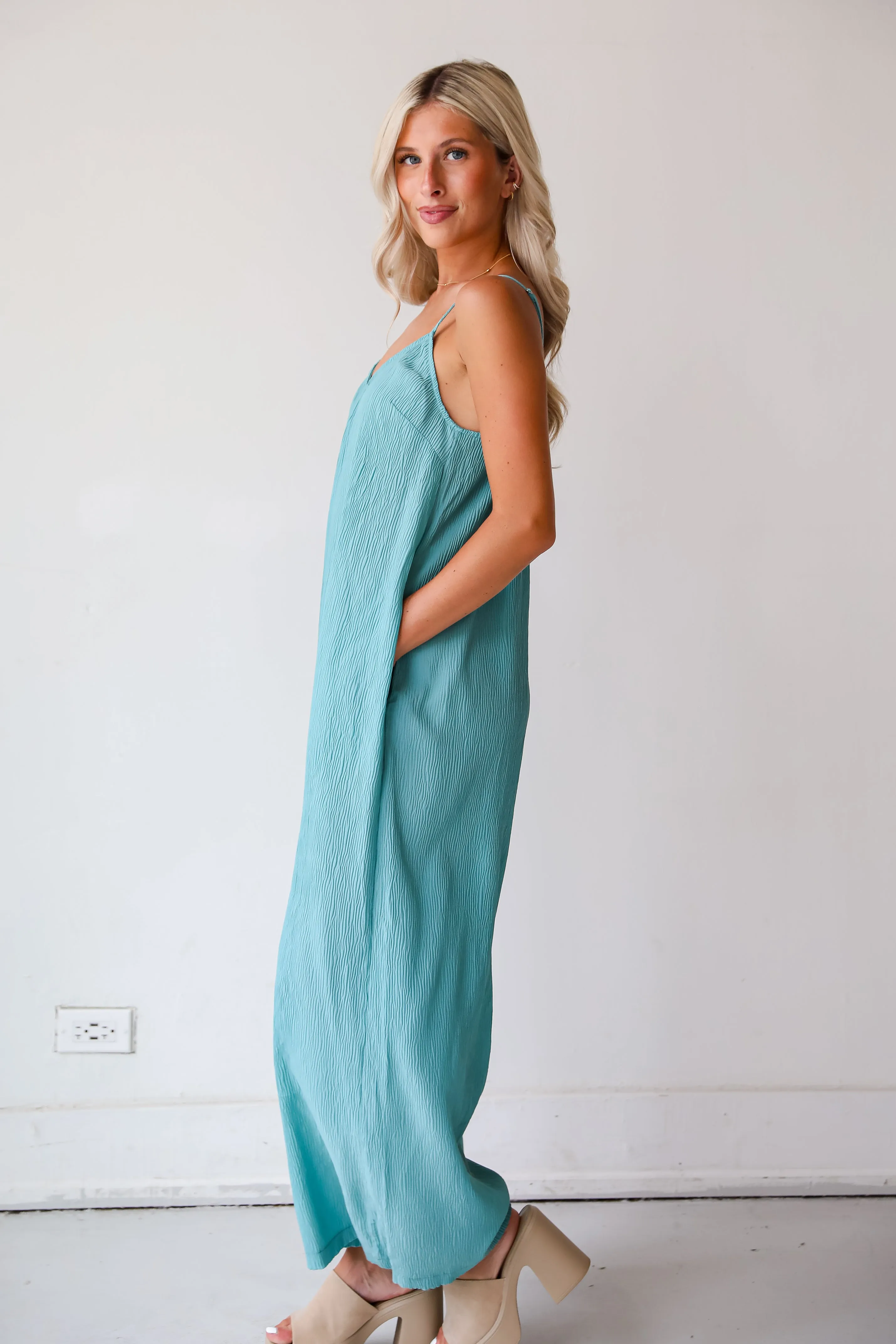 FINAL SALE - Sunny Energy Teal Wide Leg Jumpsuit