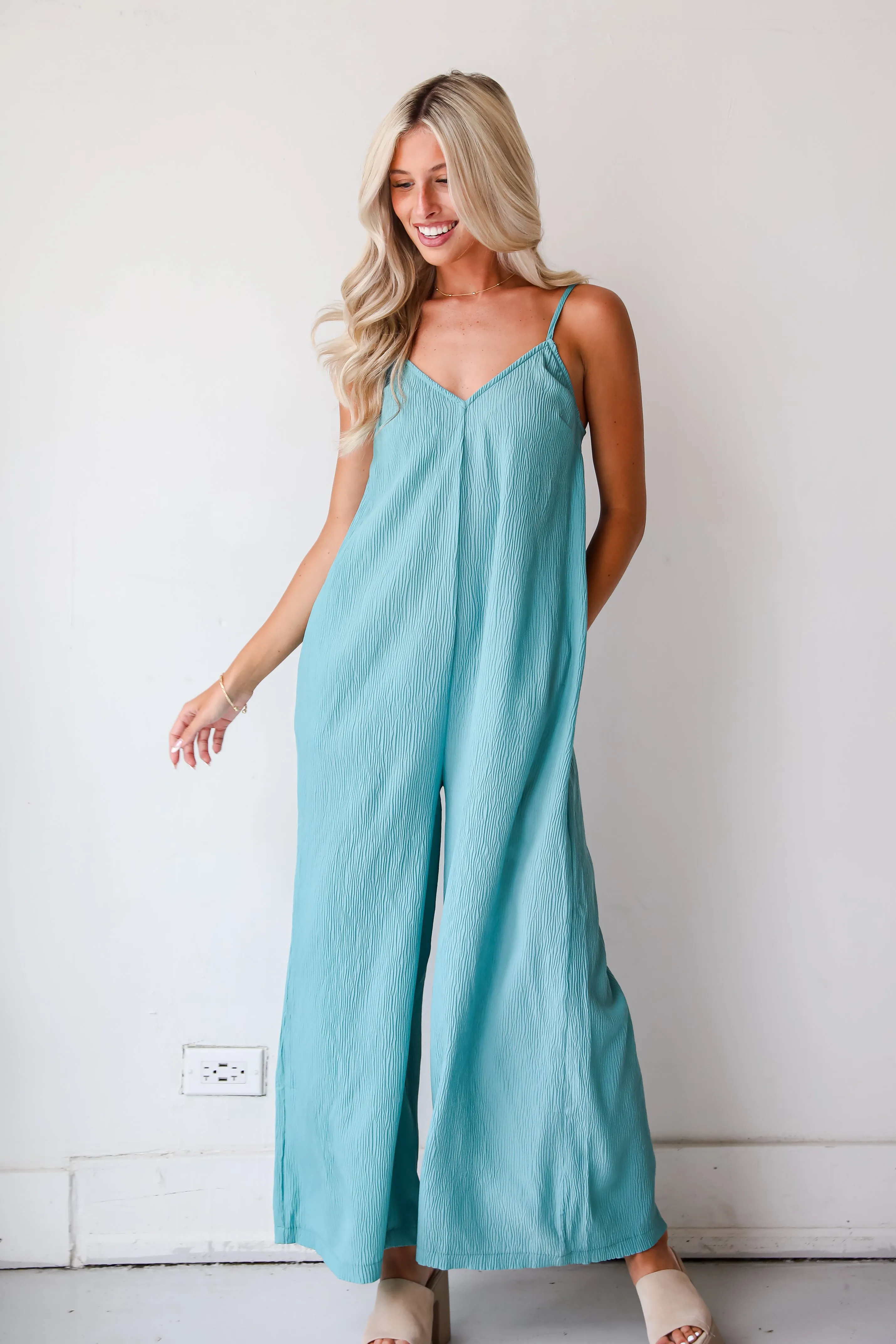 FINAL SALE - Sunny Energy Teal Wide Leg Jumpsuit