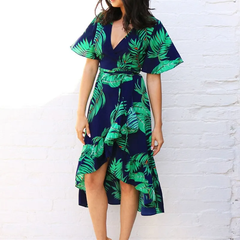 Floral Print Boho Style Summer Beach Dress