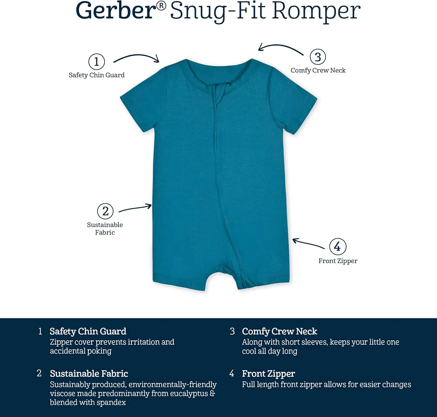 Gerber Unisex Baby Buttery Soft Short Sleeve Romper with Viscose Made from Eucalyptus