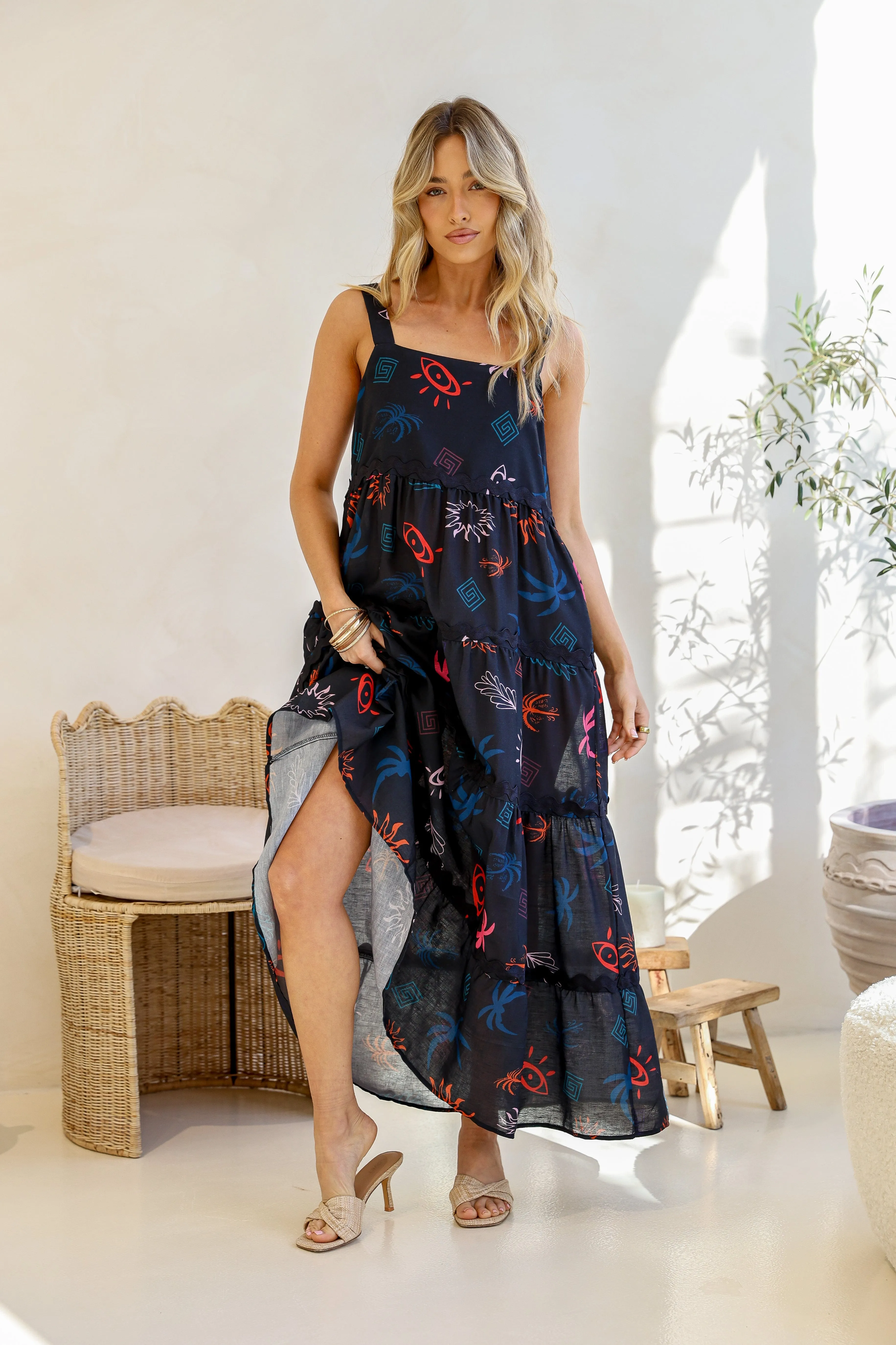 Hailee Ric Rac Sun Dress - Dark Navy